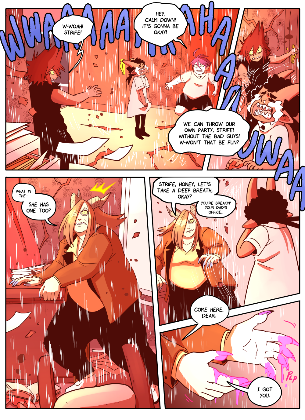 nico desperately trying to get strife to stop crying so he won't get in trouble for calling her stupid.
oh and so the roof won't cave in, I guess